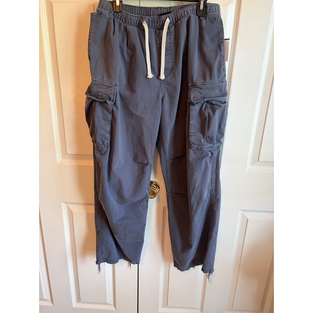 HM Loose Fit Cargo Pants Mens Small Blue Gray Elastic Waist Utility Joggers
